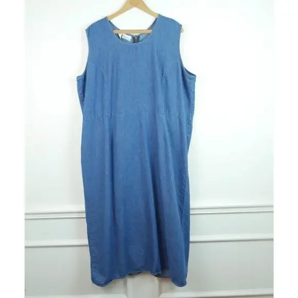 Vintage 2X Denim Midi Maxi Dress Teacher Prairie Cottagecore 90s Cotton Country - Picture 1 of 8
